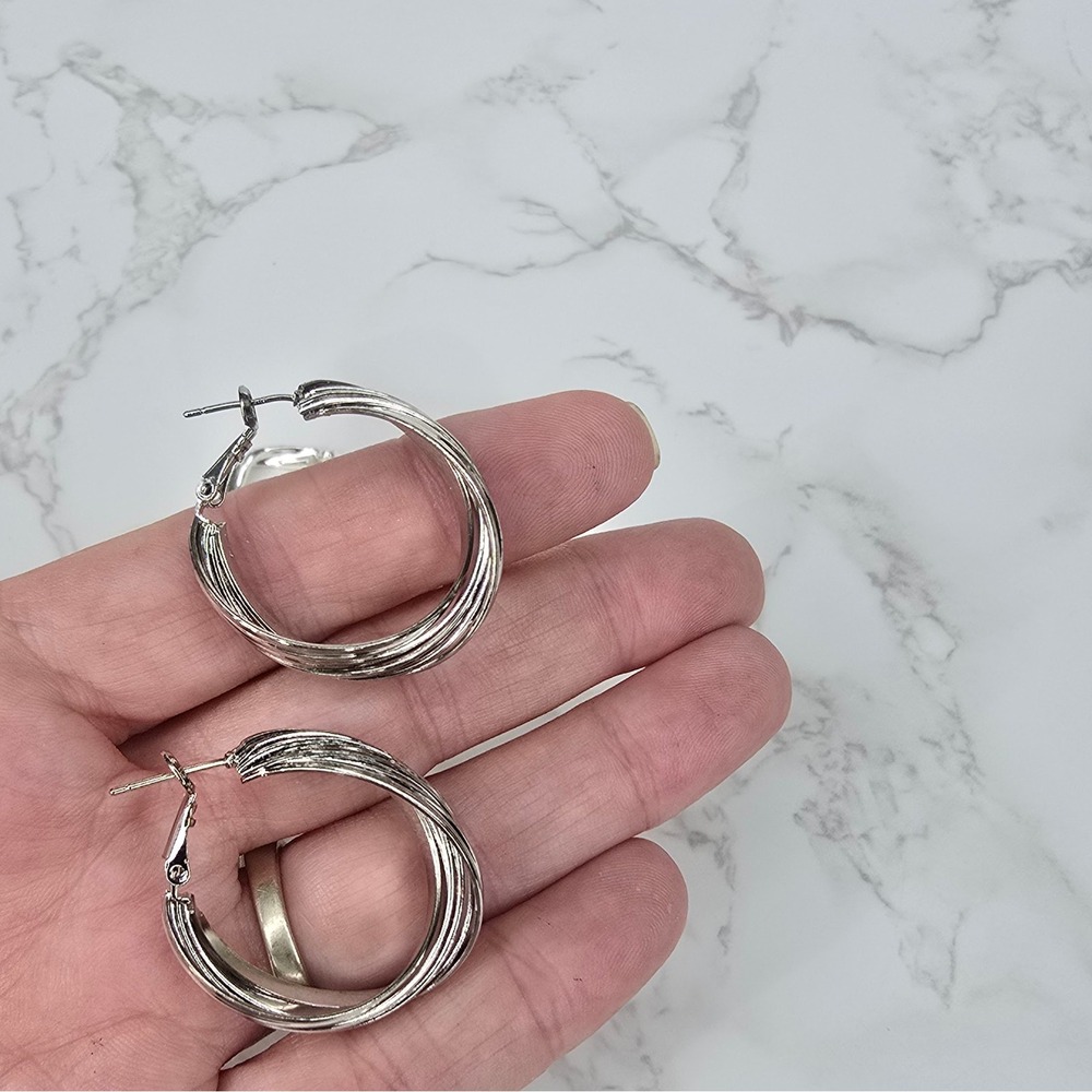 Sterling Silver Hoop Earring Set 3 Pairs Twisted Shrimp Polished 925 19.6g - Picture 10 of 14